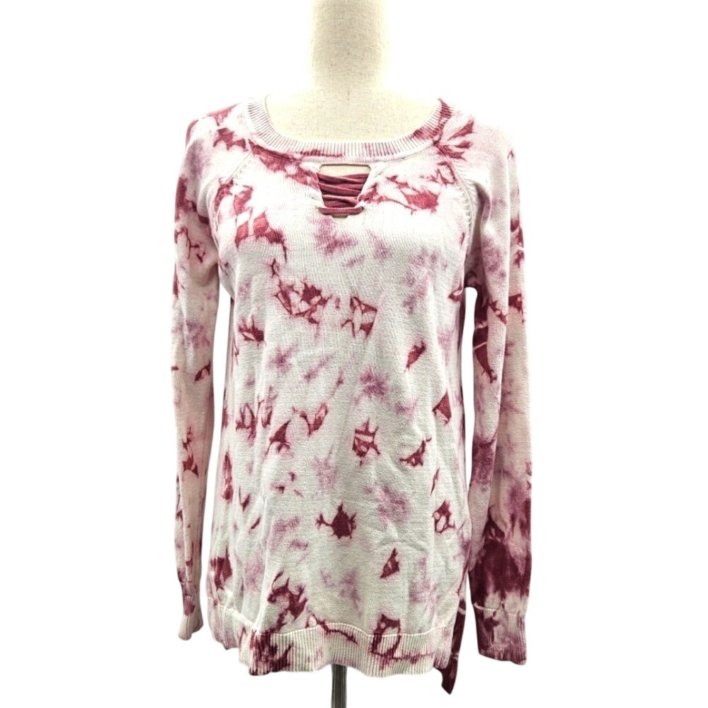 Ruff Hewn Crewneck Tie Dye Tunic Sweater White & Mauve Pink Size M…